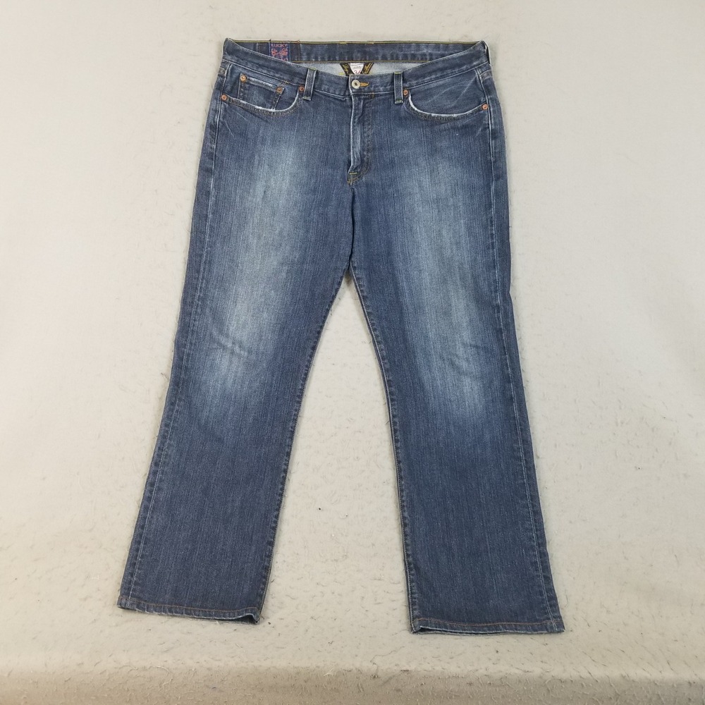 Lucky Brand Jeans Mens 36 Blue Vintage Straight Stretch Dark Wash Denim USA Made